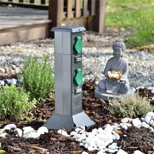 Outdoor Garden Socket 4-Way EU Sockets Plastic Body Ground Spike Energy Column Waterproof Power Socket Outlet for Garden décor