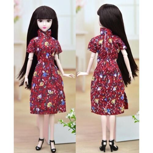 Unique Doll Accessories Handmade Dress For Barbie Cheongsam Chinese Traditional Dress Flower Qipao Evening Dress Girl Gift