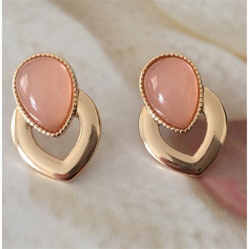 High Quality New Fashion Elegant Cute Earrings Black and Peach Color Tears Shape Acrylic Stone with Heart Shape Alloy Earrings