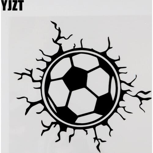 YJZT 15.8CMX15.2CM Creative Football In The Wall Decal Vinyl Car Sticker Black/Silver 8A-1071