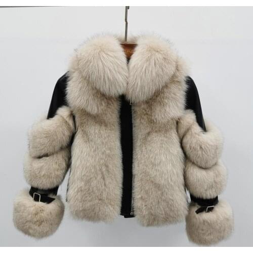 Fashion Design Real Fox Fur Coats With Genuine Sheepskin Leather Natural Fox Fur Winter Jacket Outerwear Luxury Women 2020 New