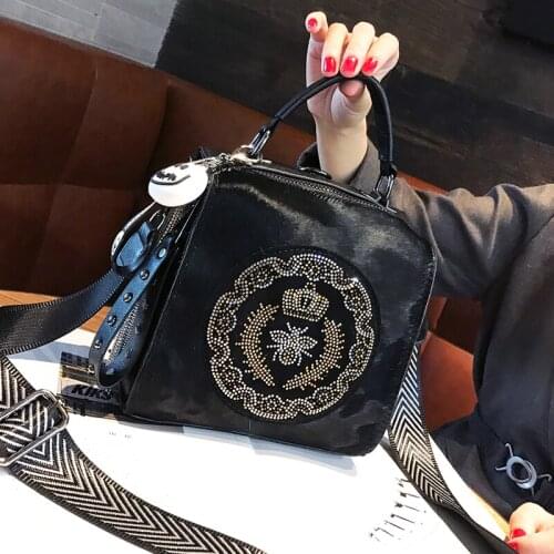 Rhinestone Horsehair Hand Bag for Women 2021 New Square Small Backpack Fashion Multi-purpose Broadband One-shoulder Diagonal Bag