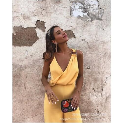 Womens 2021 new style jumpsuit personality metal ring asymmetric fashion color jumpsuit trousers