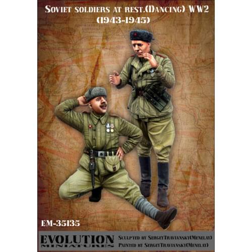 1/35, Soviet soldiers at rest (1943-1945), Resin Model Soldier GK, World War II military theme, Unassembled and unpainted kit