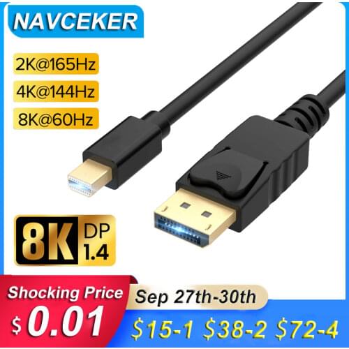 2020 4K@144Hz Mini Displayport DP 1.4 Cable 2K@165Hz DP 1.4 Thunderbolt Adapter DP to Mini DP PC Converter for Macbook Pro Air
