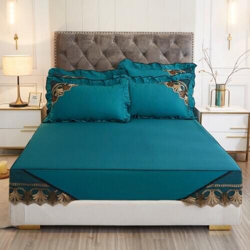 2020 new products All cotton European lace Bed cover Fitted Sheet Pillowcases 2/3 Pcs Pure color Luxury Bedding