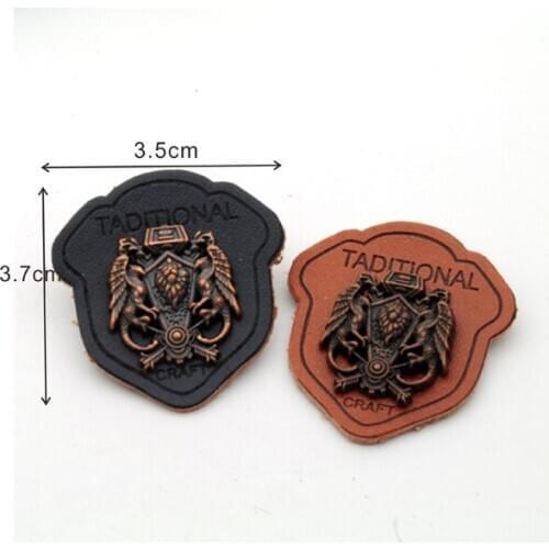 25pcs/lot black/brown PU leather sew on Badges with anti-copper metal plates fashion clothing label for jeans/jacket PLB-021