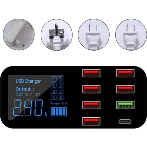 8Ports Quick Charge 3.0 USB Type C AC Wall Charger Adapter USB C Charger QC3.0 Fast Charger Hub For Mobile Phone Tablet