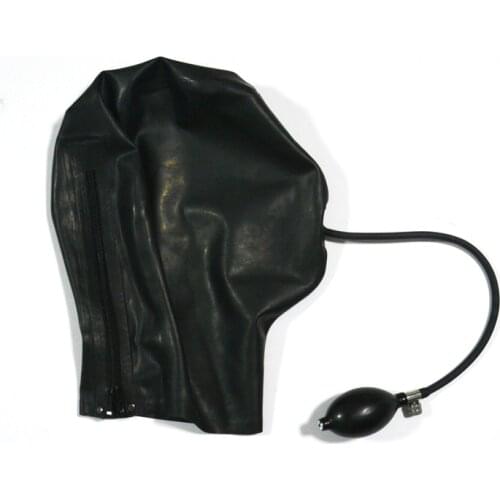 Free Shipping !!! Latex Rubber Hood Full Cover Latex Mask With Inflatable Gag Head Wear Fetish Costume Mask