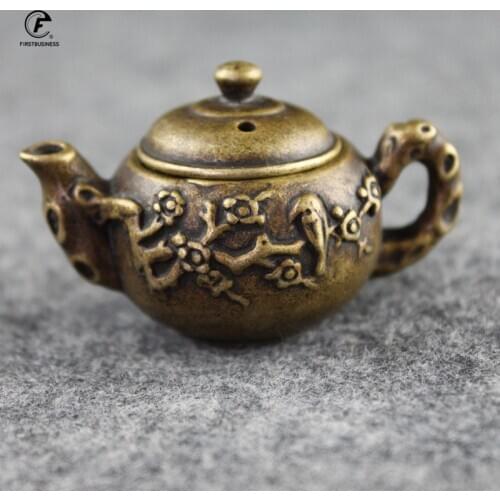 TeaPet Decoration Mini Small Plum Blossom Teapot Brass Bronze Pots Incense Burner Desk Decoration Home Decor Ornament Palm Gift