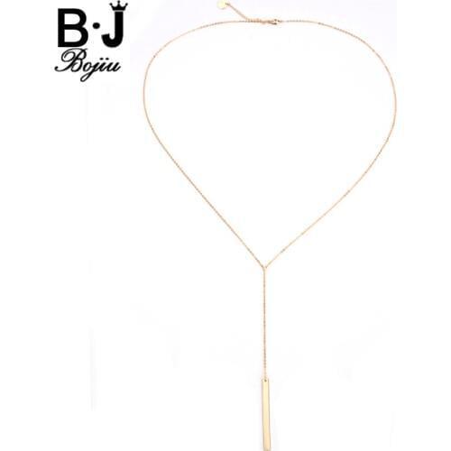 Bojiu Electroplated Long Bar Necklace Copper Gold-color Elegant Pendant Cable Chain Necklaces Simple Festival Gifts NKS125
