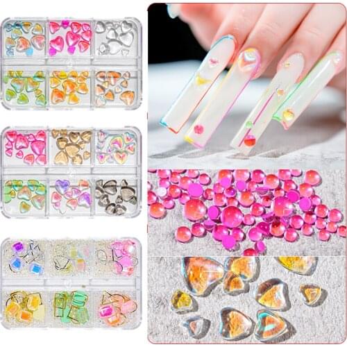Aurora Candy Colors Gradient Flatback Beans 6/12Gird Crystal Stones Mermaid Nail Beads Manicure Nails Art Decoration