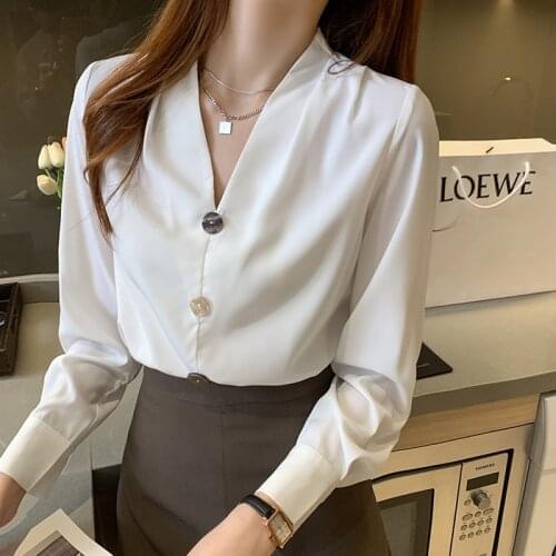 Korean Long Sleeve Top Casual V-neck Button Up Tops Spring 2021 Womens Tops and Blouses Camisas Mujer