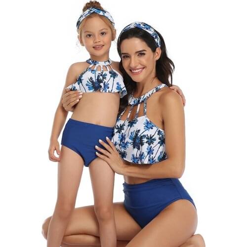Mother Daughter Swimsuit With Headwear 3Pcs Set Summer Mommy and Me Beach Sea Bikni Swimwear Mother Daughter Matching Swim Set