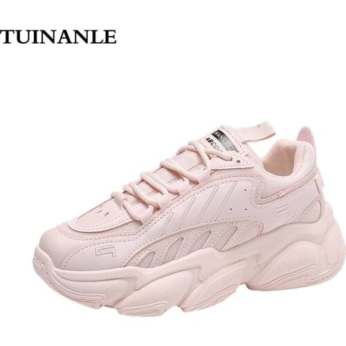 TUINANLE Platform Shoes White Women Chunky Sneakers Lace-Up Vulcanize Shoes Reflective Fashion Dad Shoes Basket Tenis De Mujer