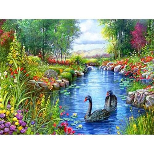 Full Square/Round Drill 5D Diamond Painting Landscape Needlework Diy Diamond Embroidery Swan Mosaic Cross Stitch Gift Home Decor