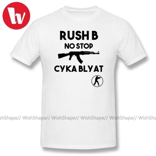 Cyka Blyat T Shirt Rush B No Stop CSGO T-Shirt Men Letter Print Short Sleeve 100% Cotton Male T Shirts Beach Awesome Tee Shirt