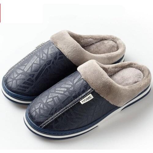 Men Slippers Indoor Leather Winter Waterproof Warm Home Fur Women Slipper Male Couple Platform Shoes Fluffy Big SizesComfortable