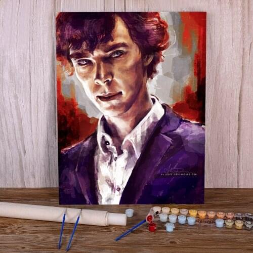Portrait Sherlock Paint By Numbers Complete Kit Oil Paints 50*70 Oil Painting Loft Wall Picture For Wholesale