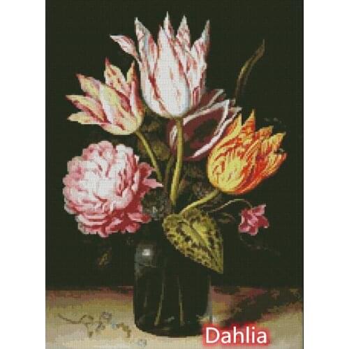 Artecy_Bouquet of Tulips Flower Art Cross Stitch Kit Top Quality Embroidery Needlework DIY 14CT Canvas Unprinted Decor Handmade