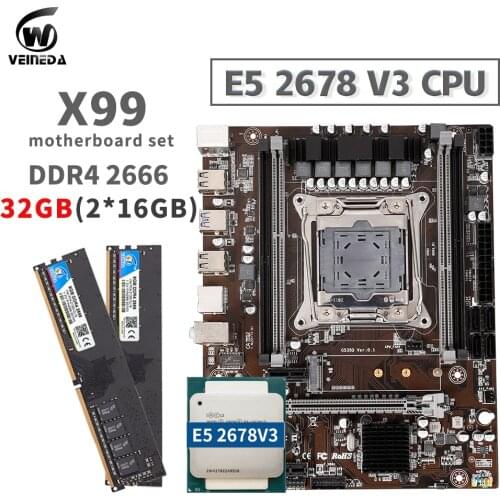 VEINEDA X99 ddr4 motherboard slot LGA 2011-3 set with CPU Xeon E5 2678 V3 32gb 4*8GB 2666MHz DDR4 memory