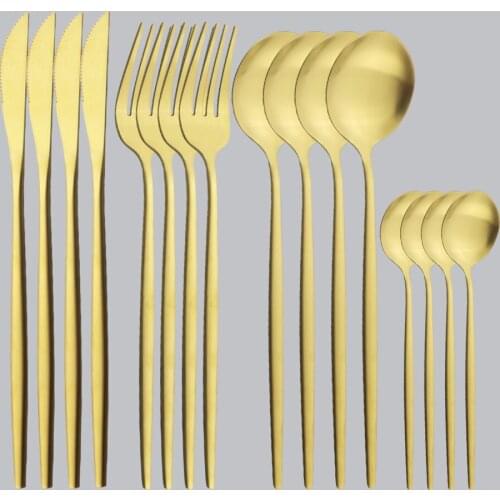16Pcs/Set Gold Matte Cutlery Set Stainless Steel Dinnerware Set Knife Fork Tea Spoon SilverwareTableware Set Kitchen Flatware
