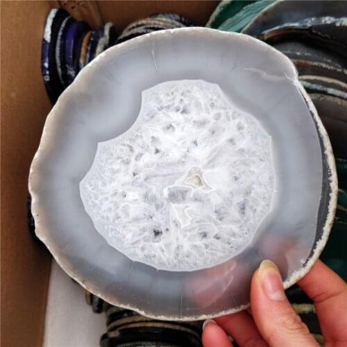Natural Large Size Original Color Grey Agate Crystal Slices Ornaments Mineral Specimen Coasters For Home Decorations