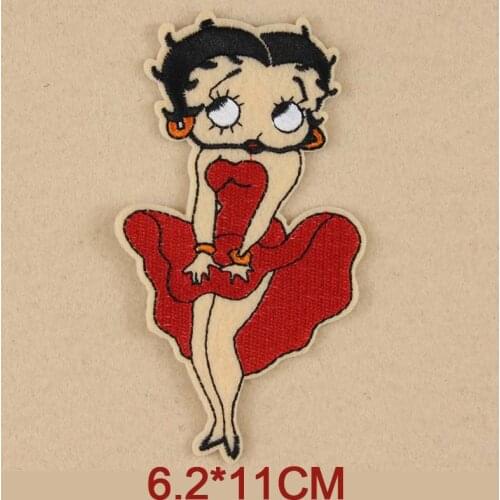 Novelty Girl In Red Dress Embroidery Clothes Patch For Clothing Iron On Patch Punk Motif Applique DIY Accessory