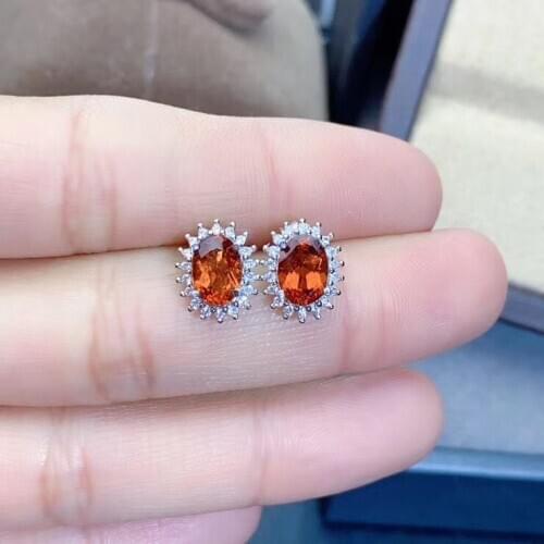 Engagement Earring High Quality vivid orange Natural and Real Garnet earring 925 sterling silver earrings