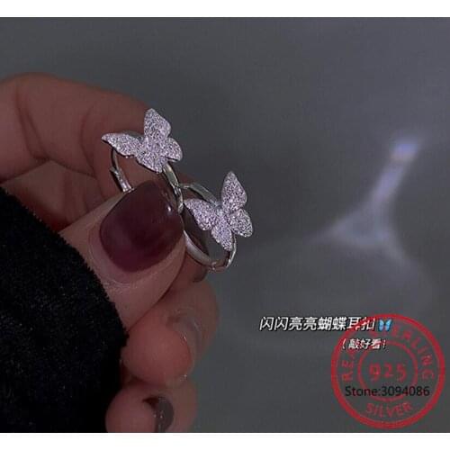 925 Sterling Silver Delicate Zircon Butterfly Earrings Animal aretes Creole Huggies Hoop Earrings For Women S-E858