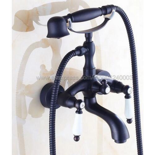 Bathtub Faucets Black Brass Shower Faucets Dual Handle Wall Mounted Bath And Shower Faucet With Handheld Showers Ktf552