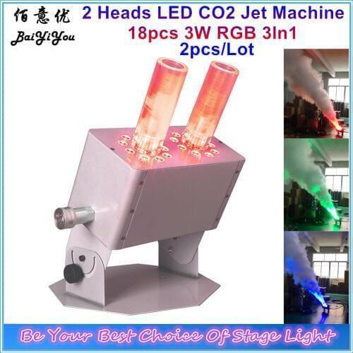 New Strong Disco Club 18pcs x 3W RGB 3In1 LED CO2 Jet Machine White Case Transparent Tube 2 Heads Co2 Jet Stage Special Effect
