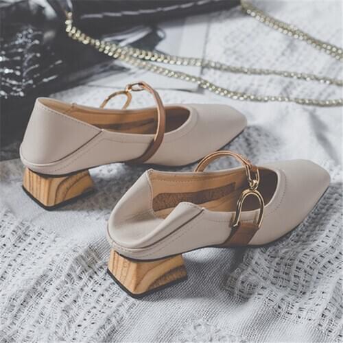 Retro Mary Janes Women Pumps 4CM Chunky Heel Work Shoes Woman Square Toe Strap Prom Dress Shoes Valentine Shoes Slippers