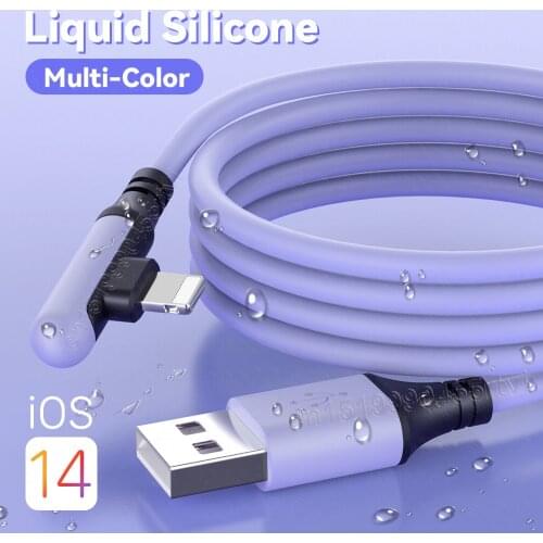 90 Degree USB Cable For iPhone 12 11 Pro Max X XR XS 8 7 6 6s 5 5s Fast Charging Charger Liquid Silicone Data Cable 0.3/1.2/1.8M