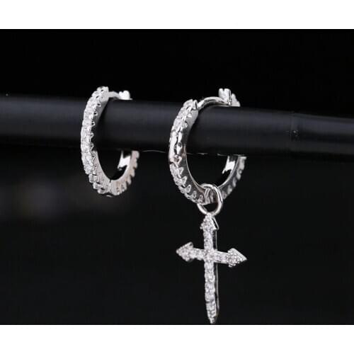 925 Sterling Silver Crystal Asymmetry Cross Stud Earrings For Women Romantic Wedding Jewelry Brincos Pendientes eh790