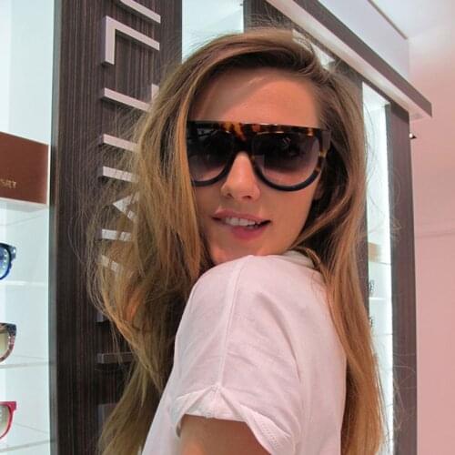 Cat Eye sunglasses woman vintage retro flat top Thin Shadow sun glasses square Pilot luxury designer large black shades