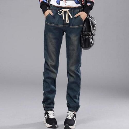 Arrival Winter Warm Jeans Women Thicken Fleece Skinny Harem Pants Trousers Elastic Waist Denim Trousers Plus Size Pants