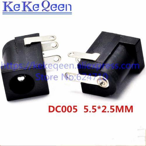 10pcs/lot DC-005 Black DC Power Jack Socket Connector DC005 5.5*2.1MM 5.5*2.5mm 2.5 2.1 socket Round the needle