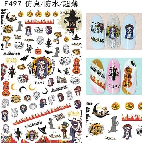 10PCS Halloween Scary Pumpkin Head Witch Hat Santa Snowman Pattern Nail Sticker Nail Slider Decoration Beauty Tool