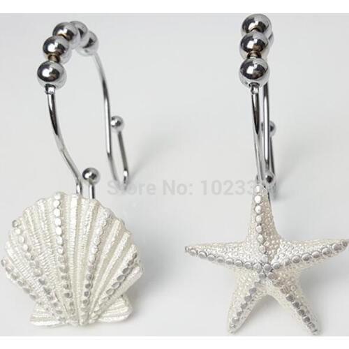 12pcs/set Shell Design Shower Curtain Roller Rings Seashell Starfish Bathroom Hooks Curtain Tieback ZA6918