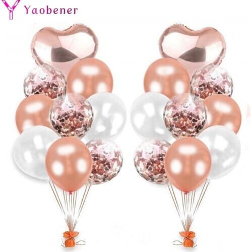 20pcs Rose Gold Heart Confetti Latex Balloon Wedding Baby Shower Decoration Bachelorette Valentines Day Party Garland Supplies