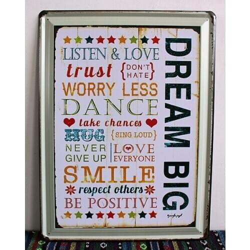 30pcs/lot Metal Sign shabby chic DREAM BIG PAINTING Vintage tin signs wall decor House Office Bar Metal Painting
