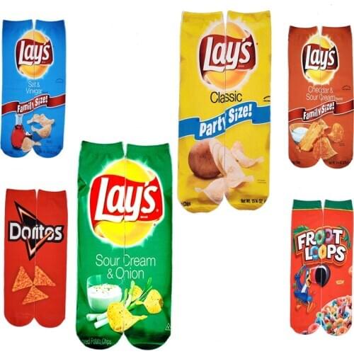 3D Digital Printed Harajuku Funny Socks Food Potato Chips Hamburg Pizza Sushi Print Cute Socks Milk Sokken Chaussette Femme