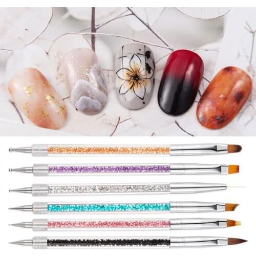 6Pcs/Set Nail Pen Wide Application Easy to Use Nylon Wool Nail Art Double-head Painted Point Drill Pen Set for Salon