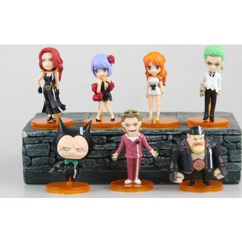 7pcs WCF Series Statue Comic Anime Theater Edition One Piece Roronoa Zoro Nami Baccara Gild Tesoro 8cm Figure Figurine Toys