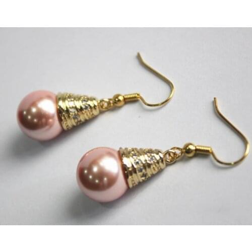 925 hot sell new - high quality 12mm pink pearl bead earring for women for women