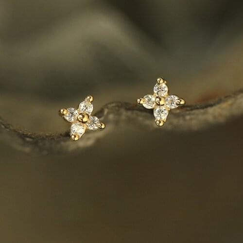 Four Leaves Clover Stud Earrings For Women Earring Zircon Four Leaf Clover Hollow Stud Earrings plated Jewelry Earing Brincos