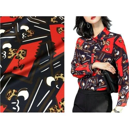 Digital inkjet 140cm wide heavy silk stretch satin cloth cheongsam dress wide leg pants shirt fabric high fashion fabric