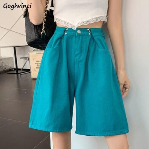 Denim Shorts Women High Waist Straight A-line Korean Style Vintage Streetwear Summer All-match Retro Loose Casual Simple Trendy