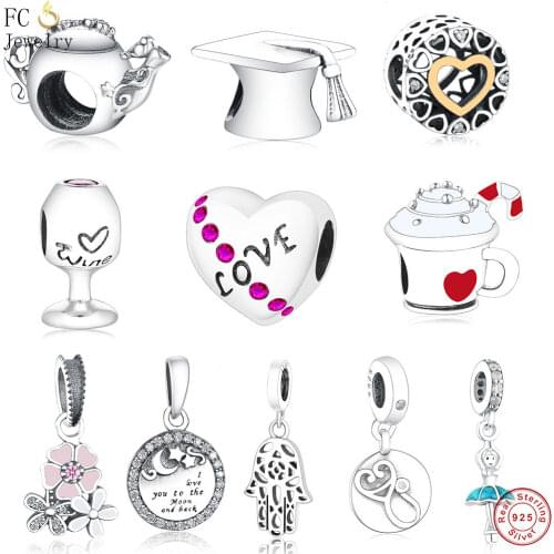 FC Jewelry Fit Original Pandora Charm Bracelet Real 925 Silver Palm Letter Kralen Coffee Cup Bead Making SummerBerloque 2020 NEW